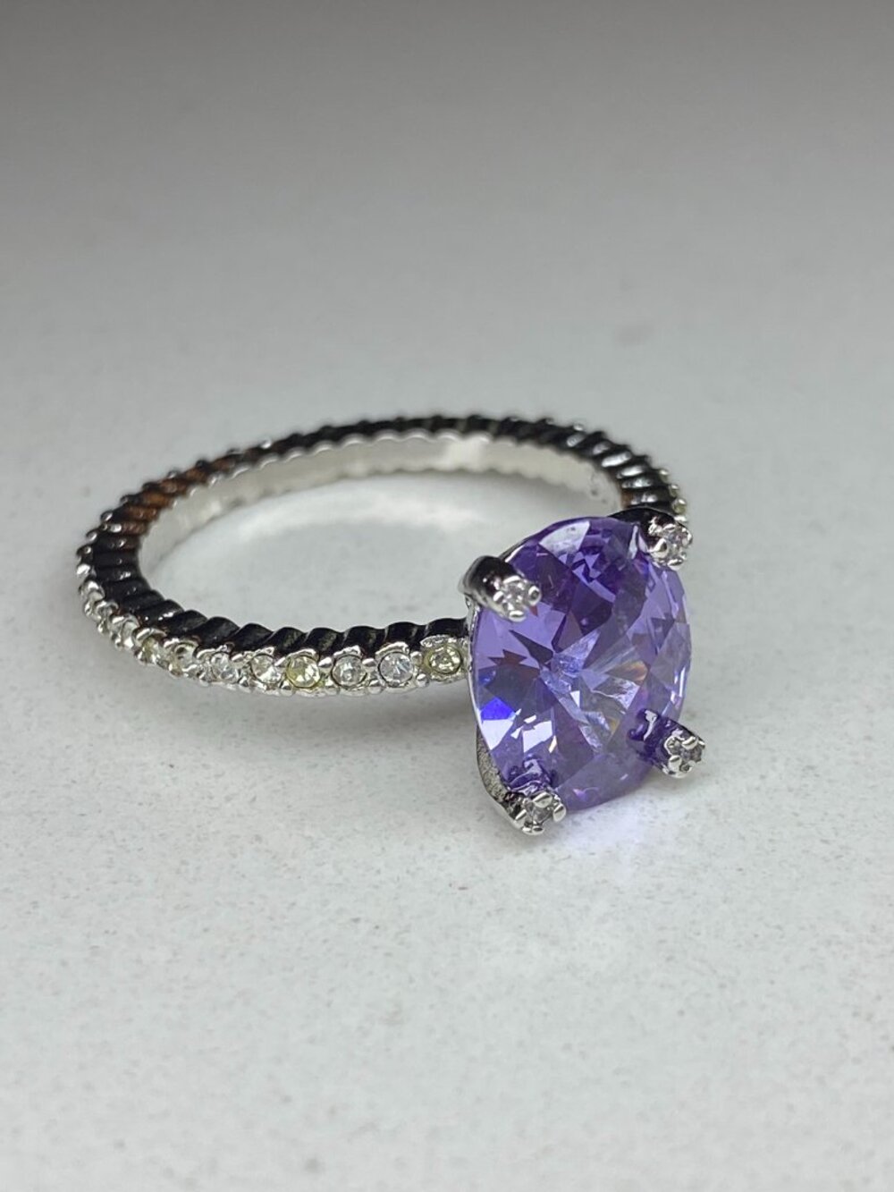 Avon Best Wishes Vintage Rhinestone Band Ring Lavender Peace CZ Large NIB